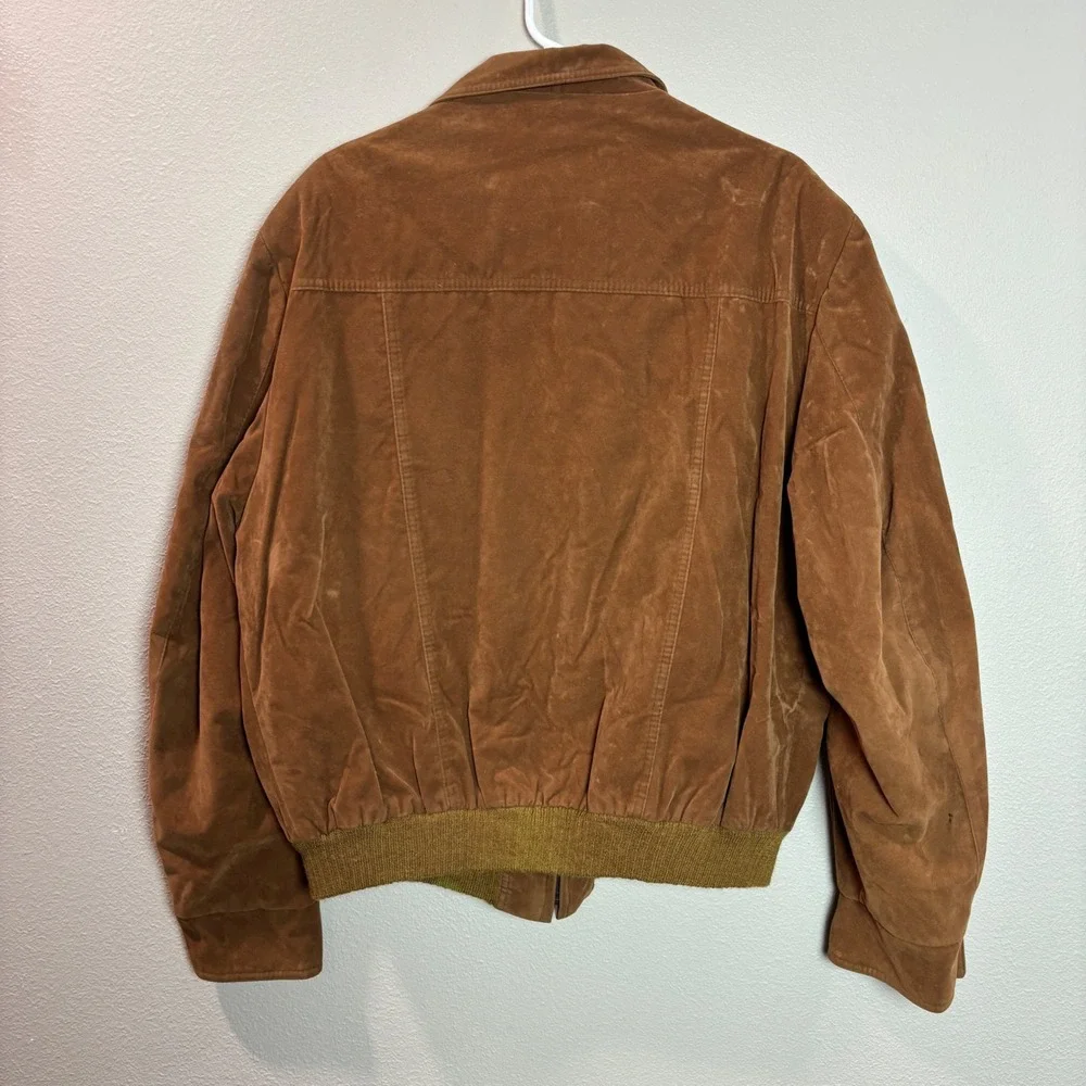 Brad Whitney Vintage Faux Suede Aviator Bomber Jacket Mens 2XL Brown Zip Front‎
